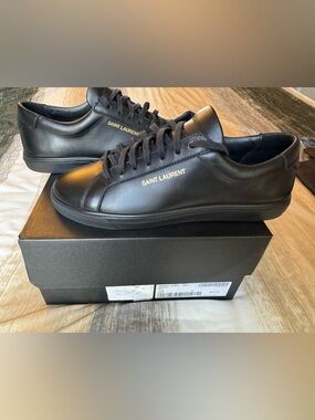 Saint Laurent Black Leather Low-Top Sneakers with Gold Logo
